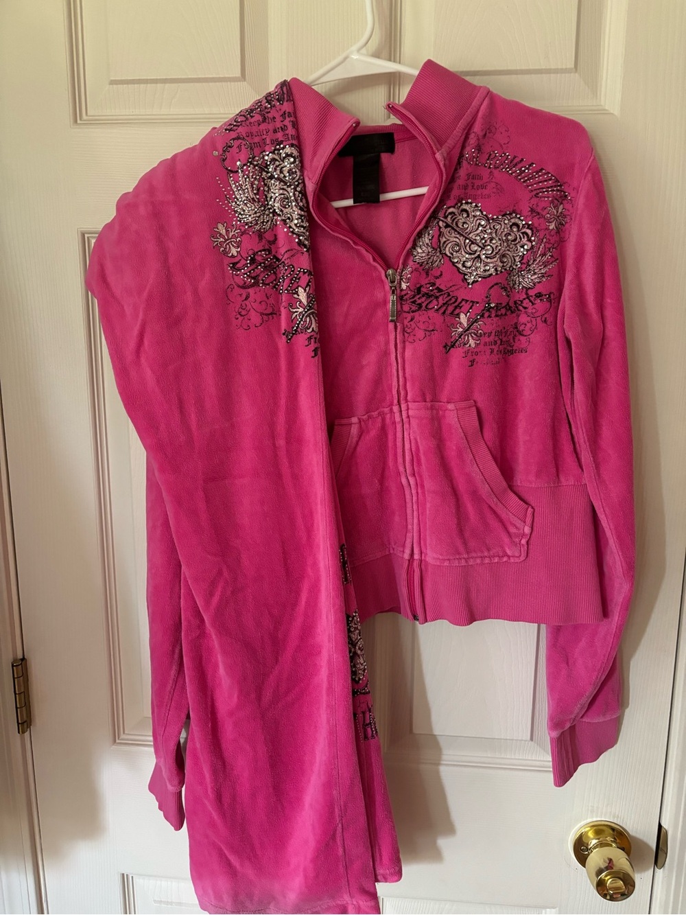 Vintage Y2K Women's Hot Pink Embellished Teddy Zip-Up Jacket